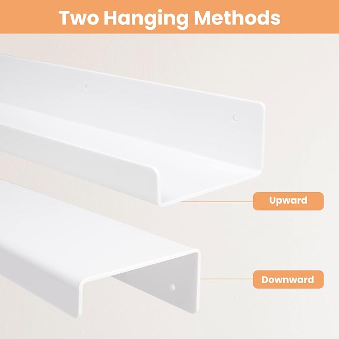 upsimples 4 Pcs 15" Acrylic Shelves for Wall Organize and Display, White | Cute Floating Shelf for Perfume, Skincare, Nail Polish, Wall Organizer for Bedroom, Living Room, Playroom, Room Décor