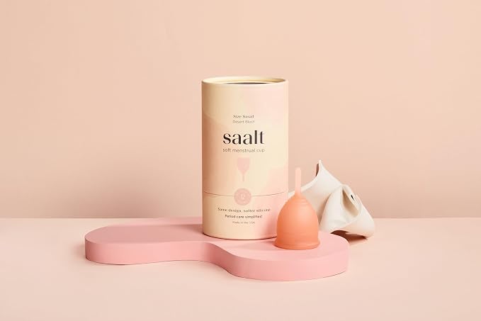 Saalt Soft Menstrual Cup – Reusable Period Cup – Made for Comfortable, Leak-Free Protection Up to 12 Hours – BPA & Latex Free – Includes Cup & Carry Bag (Small, Desert Blush)