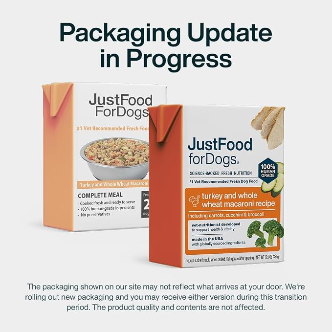 JustFoodForDogs Pantry Fresh Wet Dog Food Complete Meal or Dog Food Topper, Turkey & Whole Wheat Macaroni Human Grade Dog Food Recipe - 12.5 oz (Pack of 12) | Fresh Pet Meal or Fresh Dog Food Topper, Human Grade Recipe Made With Whole Foods, Preservati...