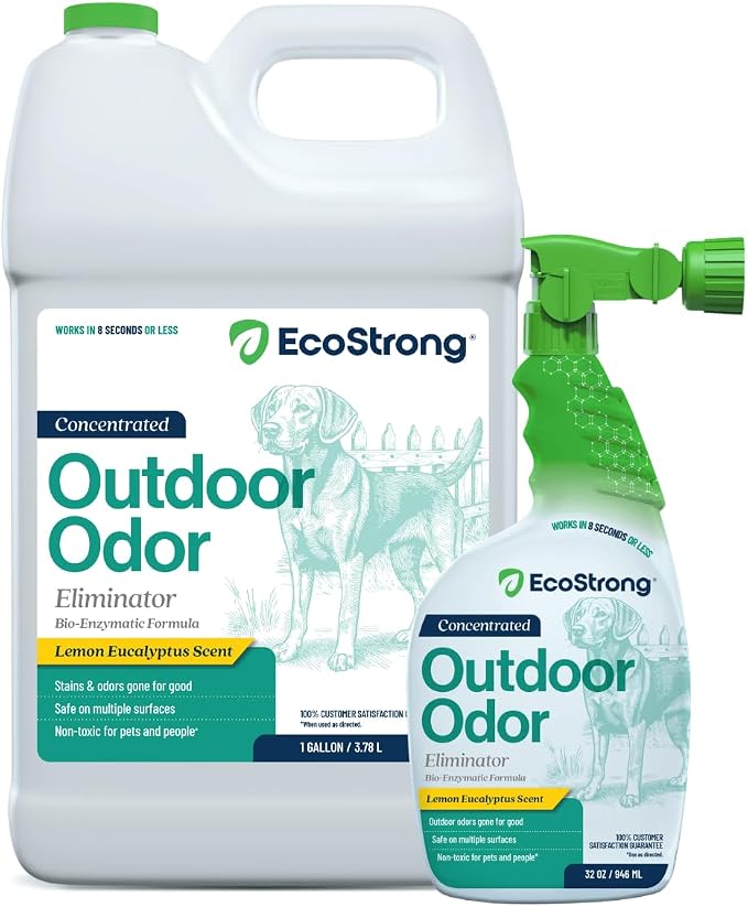 Eco Strong Outdoor Odor Eliminator Outside Dog Urine Enzyme Cleaner Powerful Pet, Cat, Animal Scent Deodorizer | Professional Strength for Yard, Turf, Kennels, Patios, Decks (160 oz Bundle w Sprayer)
