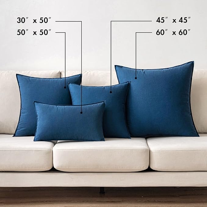 MIULEE Euro Shams Decorative Linen Pillow Covers 24x24 Inch Navy | Pack of 2, Boho Farmhouse Modern Soft Accent Throw Pillows, Neutral Cushion Covers, Home Decor for Bed Sofa Couch Living Room