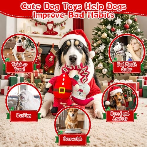 Christmas Large Interactive Dog Toys: Squeaky Plush Stuffed Dog Toy for Large Dogs - Big Chew Santa Dogs Toys for Puppy Small Medium Large Breeds