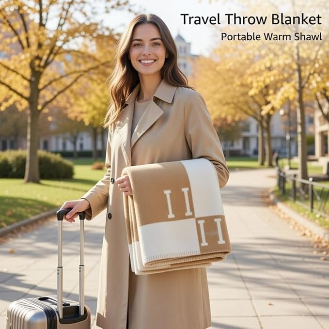 Fcteap h Blanket Soft Throw Blanket Faux Fleece Cashmere Plaid Warm Shawl Thick Knitted Plush Cozy Comfy for Women Throw Blanket for Sofa Couch Bed Queen King Size 55x66 in (Khaki-2)