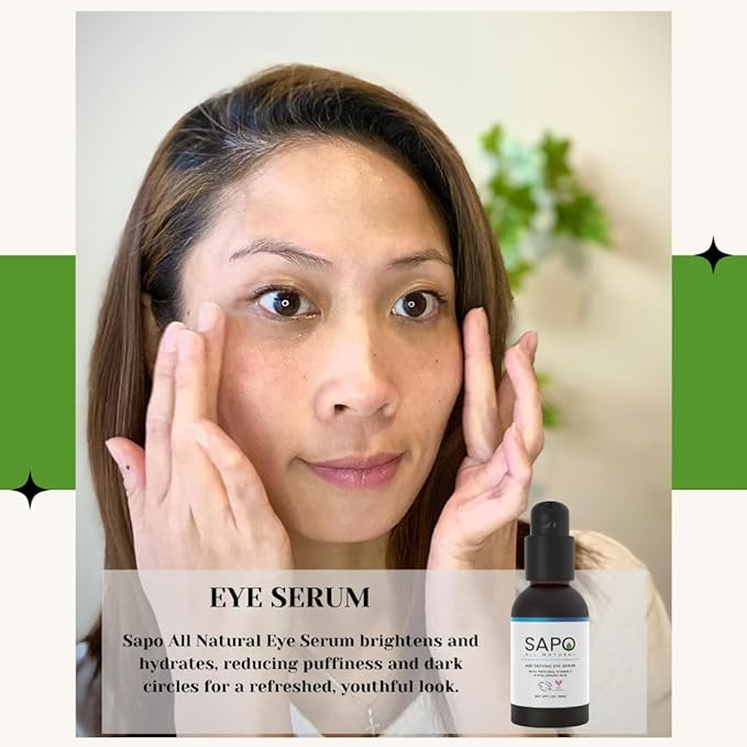 Sapo All Natural Eye Serum for Dark Circles and Puffiness - Peptide Eye Gel with Hyaluronic Acid, Vitamin C and Chamomile, 1 oz