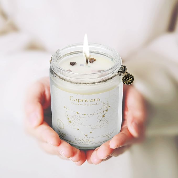Zodiac Sign Candles, Zodiac Crystal Sign Candles,Astrology Scented Candles Best Friends Gifts for Women, Men Sister Brother Zodiac Funny Birthday Gift Candle Jar (Capricorn)