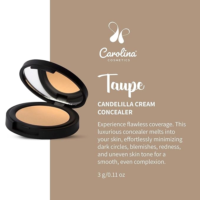 Candelilla Cream Concealer - Taupe Color - Vegan, Gluten-Free, Non-GMO - Minimizes Dark Circles, Blemishes, Redness & Uneven Skin Tone with Shea Butter & Coconut Oil - 0.11 oz