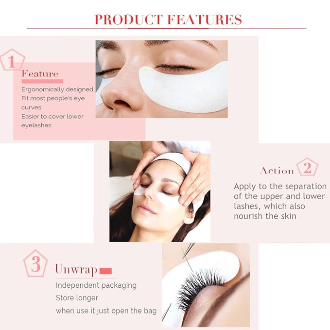 myaokue-up 100 Pairs Set, Under Eye Pads for Eyelash Extensions Lint Free Eye Gel Patches Premium Collagen Lash Pad Eye Mask Makeup Tools, Pink