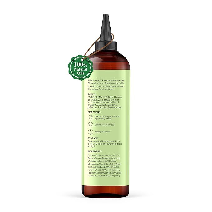 Botanic Hearth Hair Oil for Hair Growth & Hair Treatment Oils | Strengthening Dry, Frizzy, Damaged Hair & Scalp Treatment | Rosemary & Batana Hair Oil – 6.7 Fl Oz