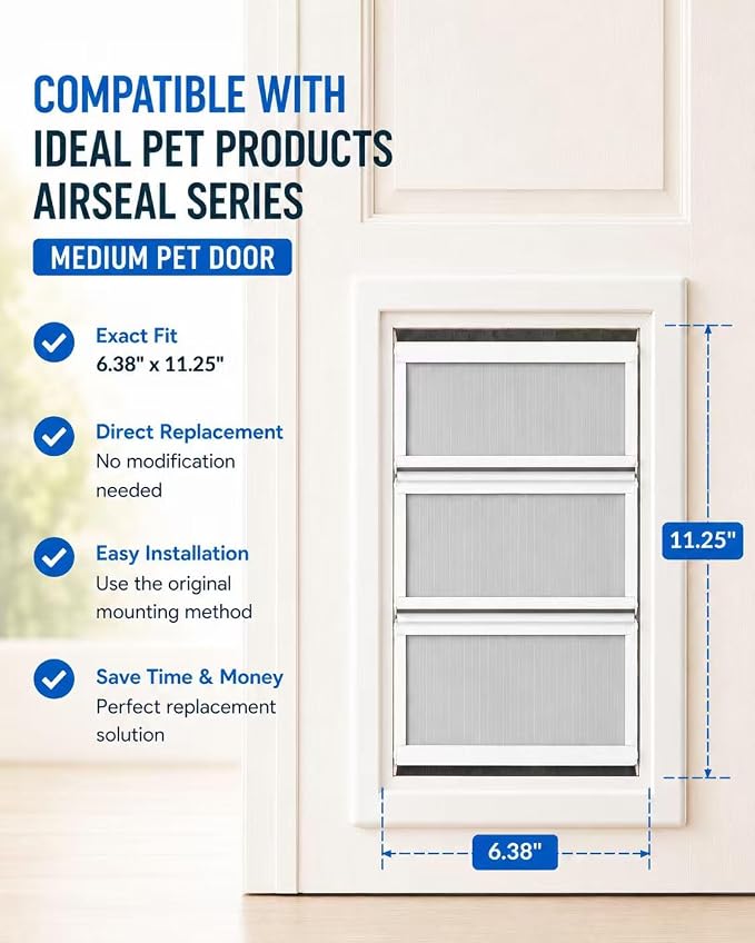 3-Panel Airseal Pet Door Flap 6.38x11.25in Medium, Metal Connect