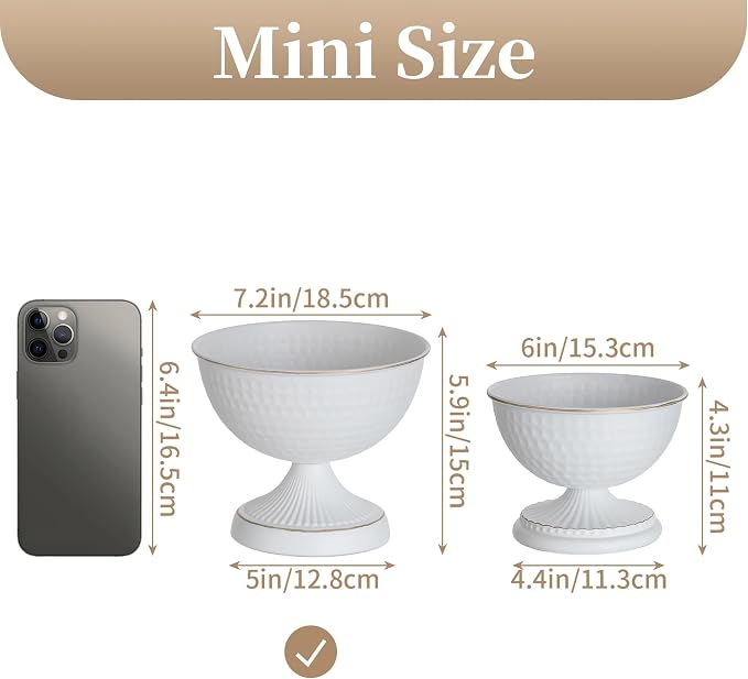 Sziqiqi White Urn Vase for Wedding, Compote Vase for Table, 5.9in, 2Pcs | Tall Floral Holder for Centerpiece Pedestal Bowl Pot, Flower Arrangements for Wedding, Party, Birthday, Event, Reception