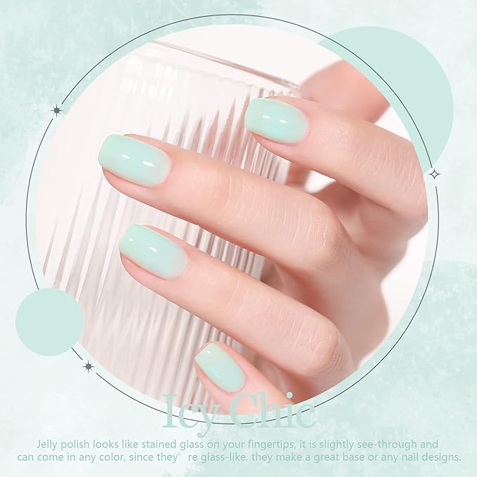 Beautpal Pastel Jelly Gel Nail Polish Set Spring Summer Milky Gel Polish Kit Semi-transparent Pink Blue Green Yellow Soak Off UV Gel Polish 7ML 10PCS