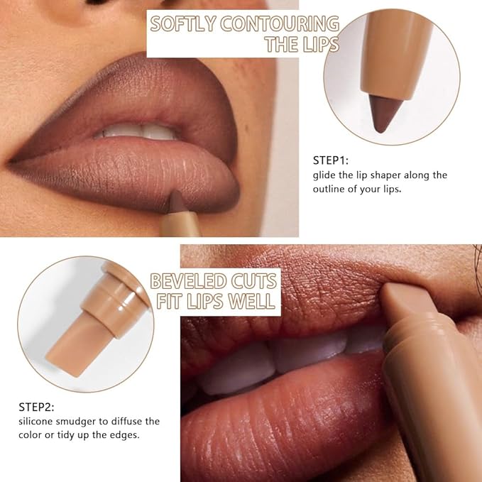 SUAKE Plump Matt Lipstick Lipliner Pencil Pack,Waterproof Crayon with Silicone Smudger for Define Contours & Sculpting Lip, Longwear Moisture Smooth Creamy Formula for Lip Makeup-03 Nude