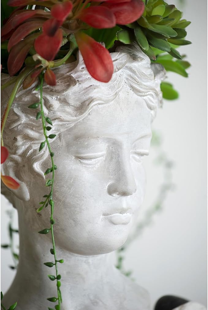 Greek Style Cement Head Vase: Modern Art Sculptural Planter for Indoor Decor - Gallery Exhibition Floral Display with Industrial Elements for Art Collectors & Interior Designers