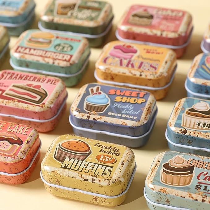 8Pcs Mini Butter Dessert Tin Trinket Jewelry Organizer Storage Box Decorative Boxes Vintage Small Metal Tins with Hinged Lids Portable Containers Small Storage Kit,Christmas Stocking Stuffers (Brown)