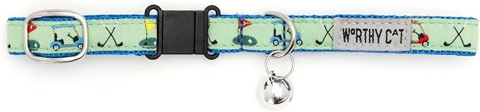 THE WORTHY DOG Icons Patterns, Breakaway Cat Collar, with Bell, Green