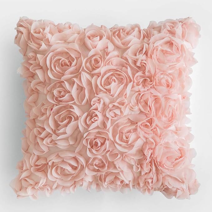 MIULEE Decorative Rose Flower Pillow Cover Pack of 1 Peach Pink 20x20 Inch | Cute Romantic Stereo Chiffon Throw Pillow Cover Aesthetic Solid Pillowcase for Girl Coquette Room Decor Coach Bedroom