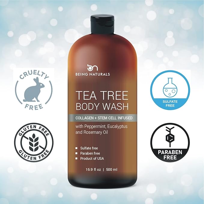 Body Wash with Tea Tree & Organic Tea Tree Oil - Fights Odor, Acne & Skin Issues, 16.9 oz by BeingNaturals
