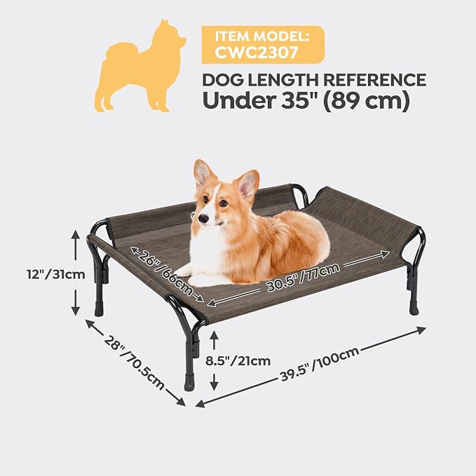 Veehoo Medium Elevated Dog Bed, Guardrail, Non-Slip, Chewproof, Washable & Breathable Teslin Mesh, Brown | Washable Dog Couch Bed for Indoor & Outdoor, Durable Breathable Teslin Mesh, Non-Slip Feet, Medium, 39.5" x 28", Brown