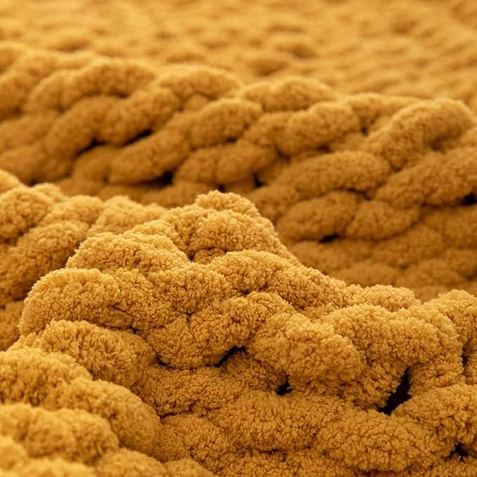 Soft Chunky Knit Throw Blanket for Couch, Cozy Warm Knitted Blankets | Hand Knit with Jumbo Chenille, Lightweight Warm Fluffy Decor for Women, Mom, Her & Girls, Sofa, Chair, Bed, 40"×60"(Yellow)