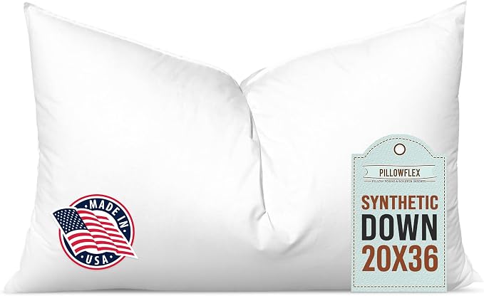 Pillowflex Synthetic Down Pillow Insert 20x36 in - Karate Chop Pillow | Large Rectangle Sham Form, Plush Polyester Cotton Blend, Cloud-Like Comfort, Clump-Resistant Fill, Smooth Elegant Finish