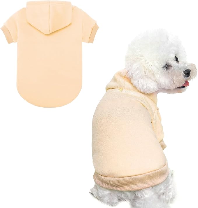 BINGPET Dog Hoodie for Small Dogs, Soft Pullover Pet Sweater | Warm Dog Sweatshirt Clothes, Winter Hooded Outfit for Girl Boy Dogs Puppy, Chihuahua Cold Weather Coats Wear, Beige S