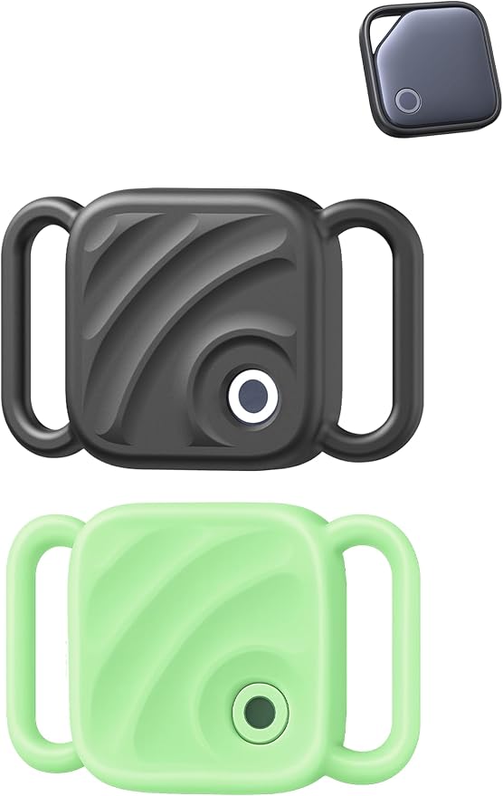 Silicone Case for UGREEN Tracker Tag,Pet Collar Case,Black+Luminous | 2 Pack Soft silicone cover protects tracker tags from scratches and drops while providing a secure fit for pet collars.