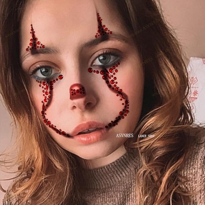 4 Pieces Face Gems Jewels Tattoos for Halloween, Day of the Dead Face Temporary Skull Tattoos Rhinestone Crystal Stones Body Gems Makeup Stickers for Halloween Festival Rave Party Outfit