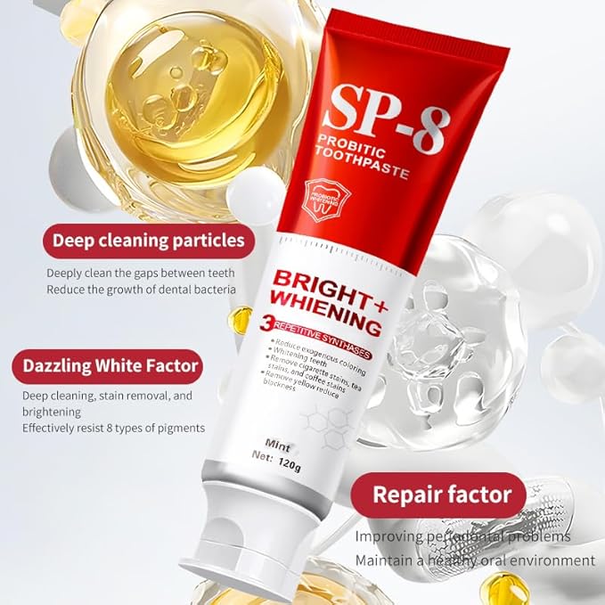 SP-6 Probiotics Whitening Toothpaste - Probiotics for Teeth Whitening and Gum Health - Enamel-Safe, Fluoride-Free, Double Mint Flavor,Fresh Breath (2)