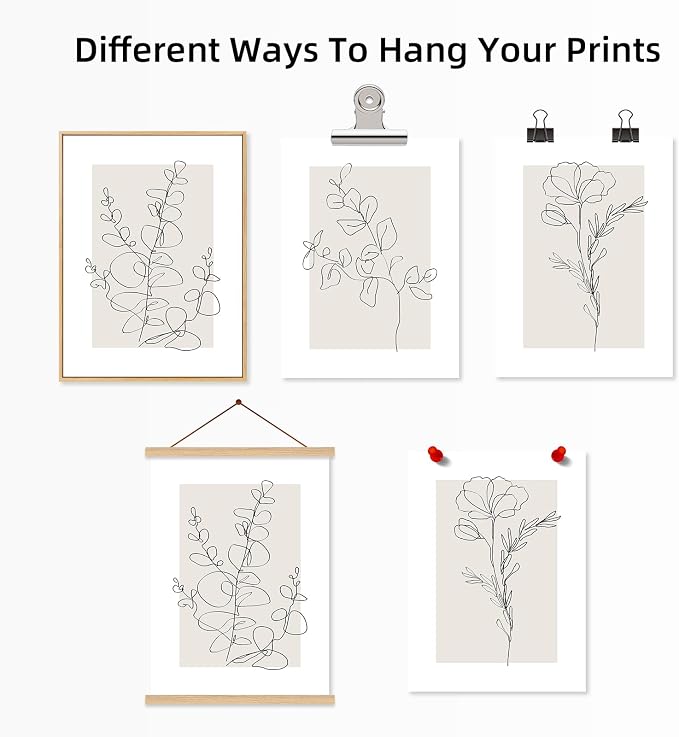 Neutral Botanical Prints Wall Art Flower Minimalist Canvas Wall Decor Vintage Line Wall Art Floral Plant Painting Pictures Beige Boho Artwork Farmhouse Poster for Bedroom 24x36 Inch Unframed Set of 3