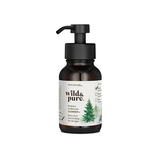 Wild & Pure EWG Verified Natural Foaming Body Wash (8oz) | pH Balanced, Microbiome-Friendly & Plant-Based | No-Rinse Cleanser, Deodorizer, Moisturizer For Face, Hands, Body | Refillable Skincare