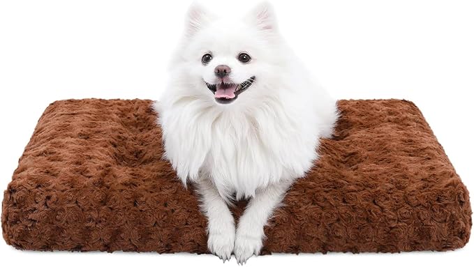 KSIIA Washable Dog Bed Small Dog Crate Bed Deluxe Plush Mat 23"x18" Brown | Deluxe Plush Comfy Kennel Pad, Anti-Slip Bottom,Deep Sleeping Mat for Small Dogs,Machine Washable for Easy Cleaning