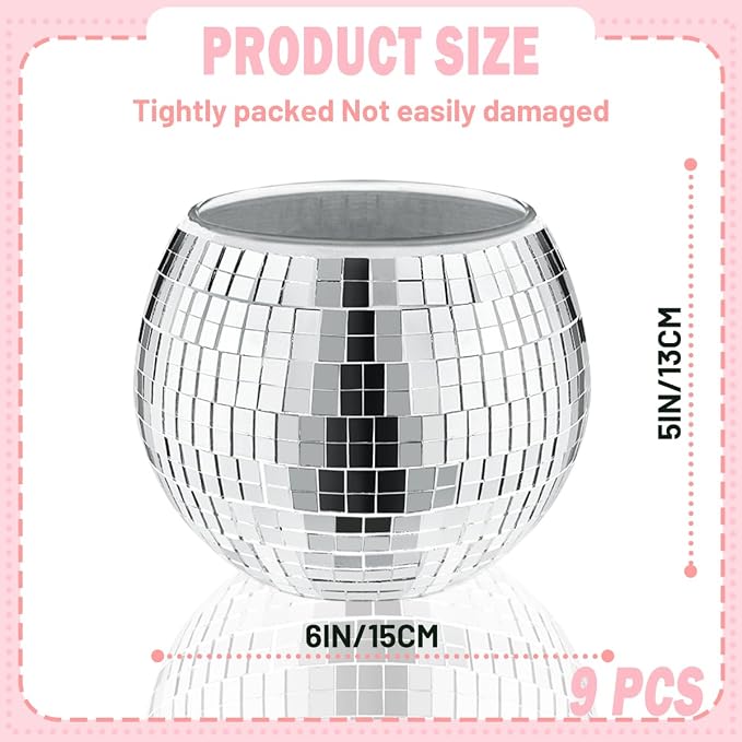 9 Pcs Disco Ball Vase,Disco Ball Decorations for Wedding Centerpieces,Party | Sturdy Glass, Reflective Mirrors, Smooth, Easy-Clean, Multipurpose, Wedding Centerpieces, Parties, Bedroom, Office Decors