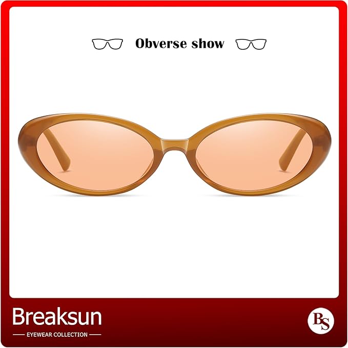 Breaksun Retro Oval Sunglasses for Women Men Fashion Small Oval Sunglasses 90s Vintage Shades