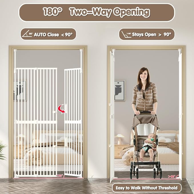 71" Extra Tall Cat Pet Gate, 33.5-47.2 in Wide High Dog Gates for Doorways No Climbing, Kitten Proof Full Door Barrier, Auto Close Large Walk Thru Puppy Gate Pressure Mounted, Indoor White