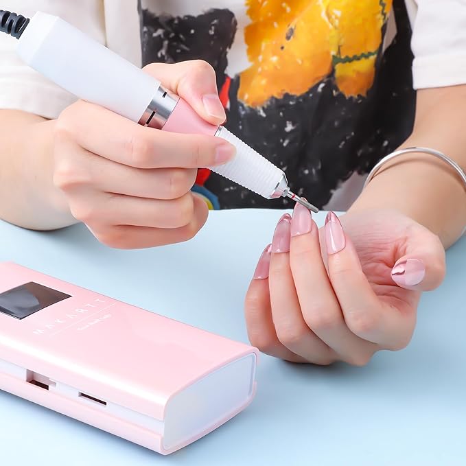 Makartt Electric Nail Drill - 30,000RPM Rechargeable Cordless E File for Gel & Acrylic Removal, Quiet Nail Drill Kit with LCD, 8H Battery, F/R Rotation, for Beginner & Pros, Perlarie Pearly Pink