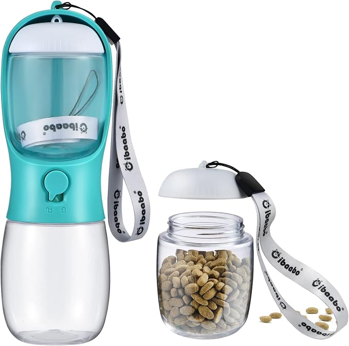 Cibaabo Dog Water Bottle Portable with Food Container & Filter for Travel | Feeding & Hydration | Travel Water Bowl | Portable Pet Dispenser | Dog Gifts | Puppy Essentials | for Hiking Camping Beach