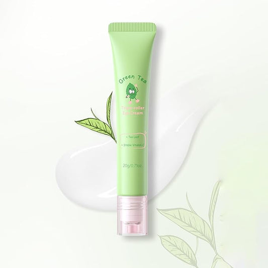 Green Tea Triple-roller Eye Cream, Multi-Effect Under Eye Cream for Smooth Wrinkle & Tighten Skin, Day & Night Moisturizing Eye Cream with Green Tea Extract, Reduce Wrinkles Fine Lines & Bags