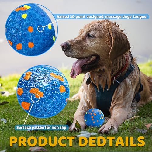 Dog Balls, Indestructible Dog Toy Ball for Aggressive Chewers, Durable High Elasticity Interactive Ball for Training Dog Catch and Fetch, Large Medium Small Dog and Puppies(Blue, 3in, 1pcs)