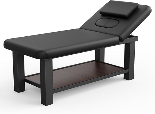 Olela 31.5 Adjustable Massage Table - Stationary Massage Table with Adjustable Backrest & Large Storage Space, Treatment Tables with Metal Farme and Pu Leather for Spa, Massage, Tattoo and So On