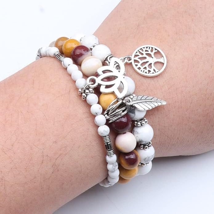 UEUC Tree of Life Yoga Healing Stone Bracelets,Multilayer Lotus Chakra Stone Reiki Bracelet Sets,Anxiety Crystal Natural Stone,for Women Stress Relief