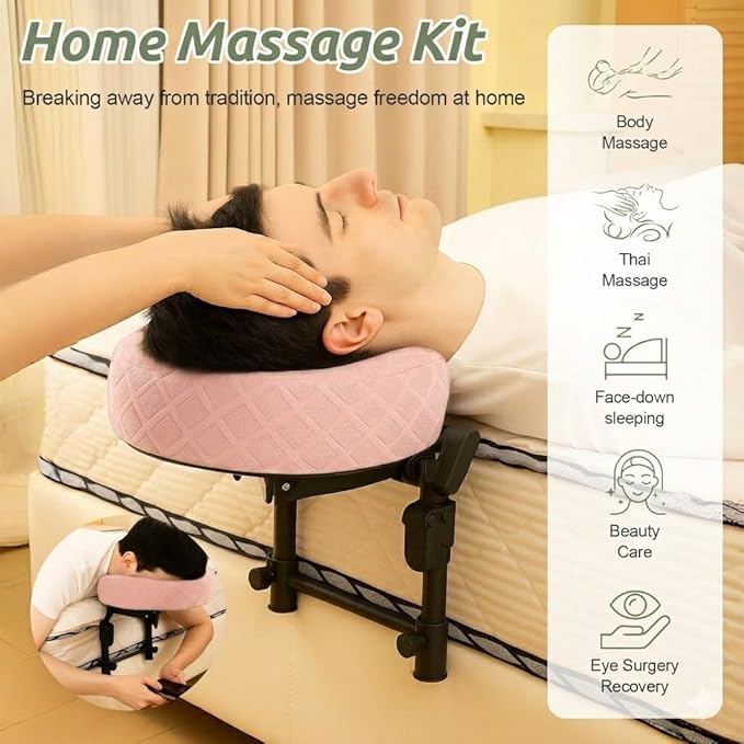 Massage Headrest for Bed, Adjustable Massage Face Cradle at Home, Portable Massage Table Kit for Sleeping Mattress, Face Down Pillow After Eye Surgery (Pink Basic Set)