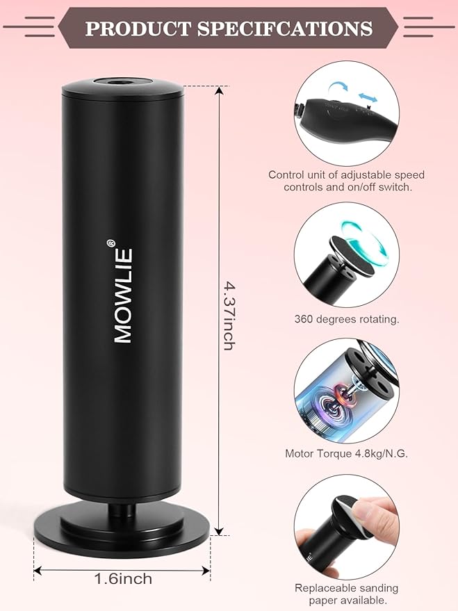 Electric Foot Callus Remover,MOWLIE Electric Foot Care Tools with Speed Controller and 60pcs Replacement Sandpaper Disk for Men Women Dead Dry Crack Skin Calluses (Black)