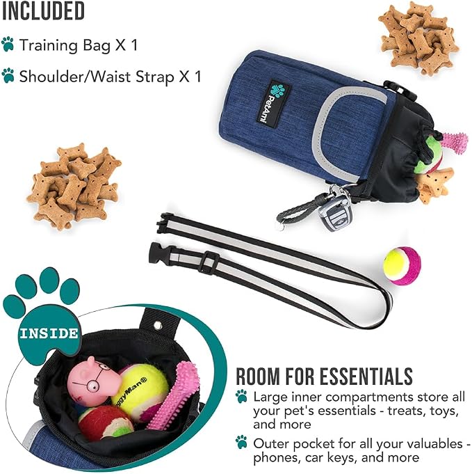 PetAmi Dog Treat Pouch, Large Hands-Free Training Bag, Navy Blue