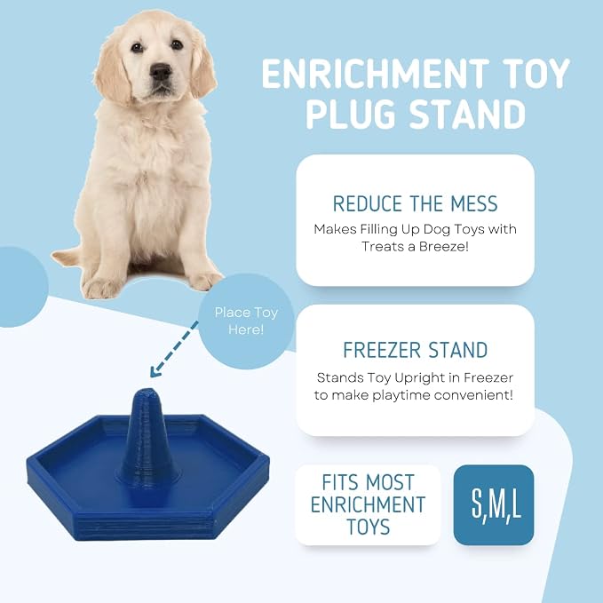Freezer Holder & Packing Stand Compatible with Kong Dog Toys & Other Enrichment Toys | Enrichment Prep Stopper Stand Accessory for Dogs | Made in USA (Blue SM, MED, LG)