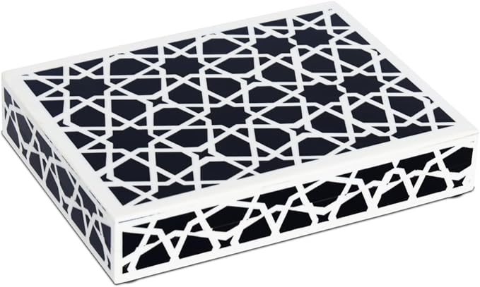 Handicrafts Home Decorative Storage Box with Lid, Black and White Moroccan Zellij Decorative Remote Control Box, Slim Coffee Table Storage Box for Shelf, Desk & Living Room Decor, Zellij 8 x 6 x 1.5