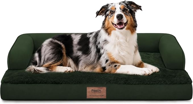 Orthopedic Washable Dog Bed with Bolster for Large Sized Dogs | Pillow Support for Neck Relief, Egg Crate Foam, Waterproof Liner, Anti-Slip Bottom, Machine Washable Cover, 38 x 25 Inch