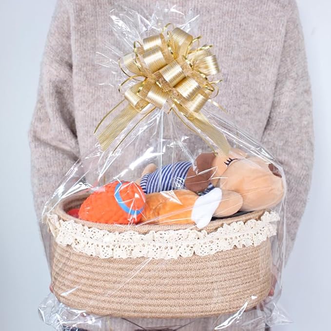 Yimi's Dream Basket for Gifts Empty, Small Brown Storage Basket for Shelves | Cute Jute Woven Gift Basket with Handle for Easter, Baby Shower, Birthdays, Nursery, Families Decorative(Oval, 12"x 8"x 5")