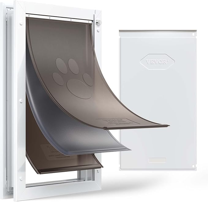 VEVOR Pet Door, X-Large, with Three Magnetic Flaps and Metal Frame, Strong and Weatherproof Dog Door for Interior and Exterior Doors, Easy to Install, Easy in-and-Out Access for Doggies, White