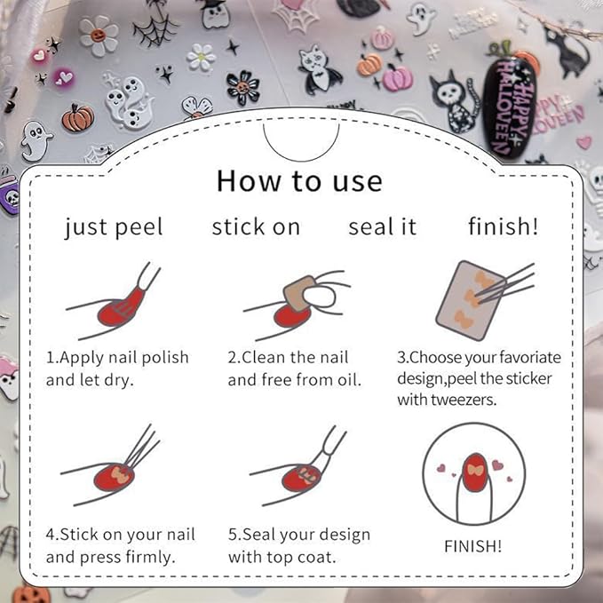 Halloween Nail Stickers for Nail Art, 5D Embossed Self-Adhesive Nail Decals Ghost Flower Spider Wed Nail Supplies Nail Art Design Accessories for Women and Girls Manicure DIY Decoration