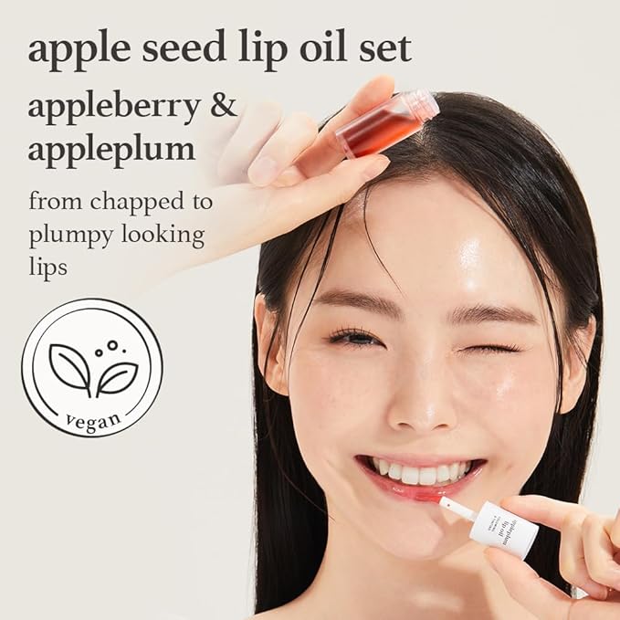 NOONI Korean Lip Oil Set - Appleberry & Appleplum | Long-Lasting, Moisturizing, Plumping, Revitalizing for Dry Lips, Waterproof, No Peel Off, Stocking Stuffers, 0.12 FL Oz x 2ea